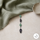 Contemporary Artisan Boho Organic Gemstone Amethyst Fluorite Fan Pull Chain, 15"