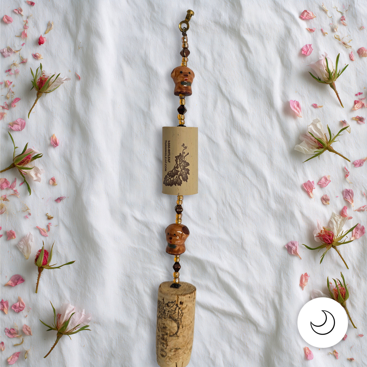 Contemporary Artisan Ceramic Puppy and Wine Cork Fan Pull Chain, 17 3/4"