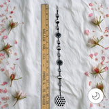 Contemporary Artisan Black & White Polka Dot Geometric Fan Pull, 16 1/2"