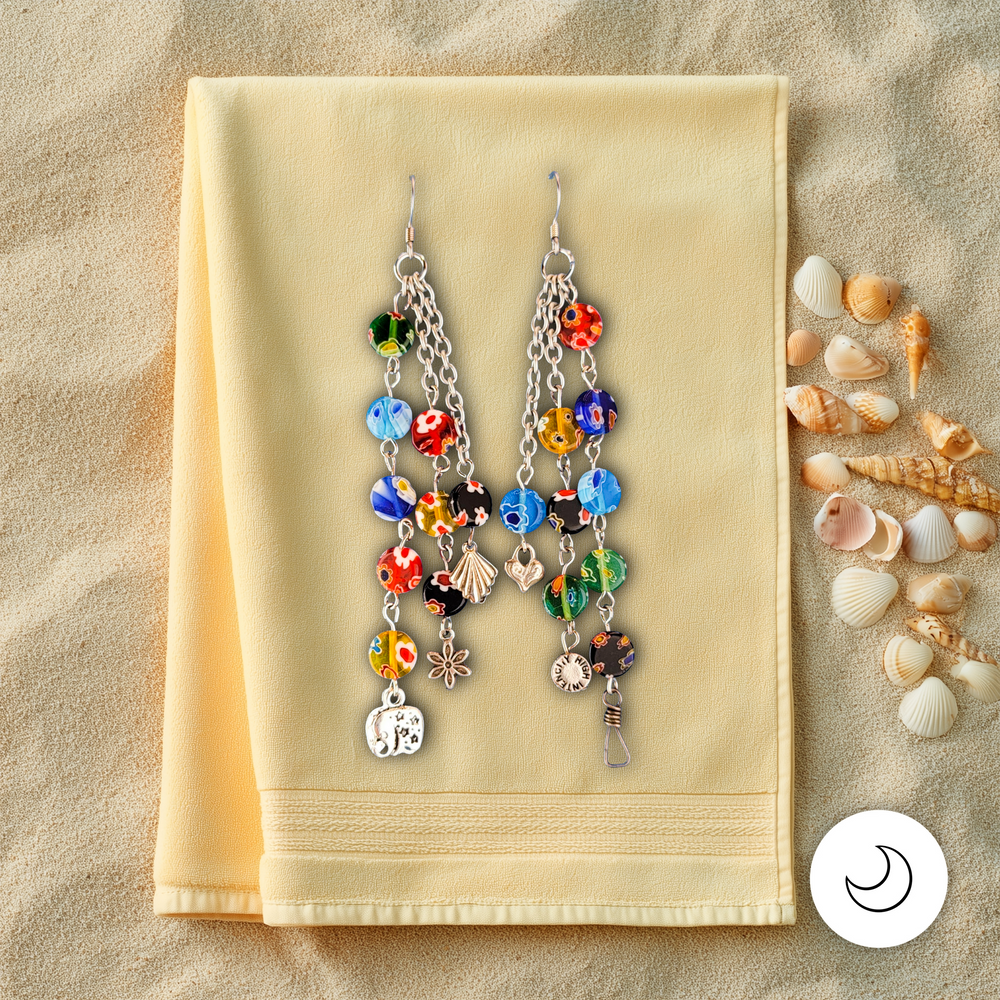 Contemporary Artisan Colorful Murano Style Glass Stainless Steel Earrings, 4"