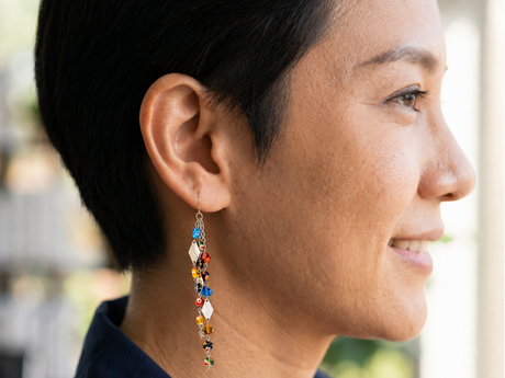 Contemporary Artisan Long Murano Style Glass Stainless Steel Earrings, 6"