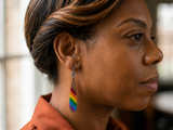 Pride Earrings: Real Wood, Enameled Rainbow Colors on Hypoallergenic Niobium Wires
