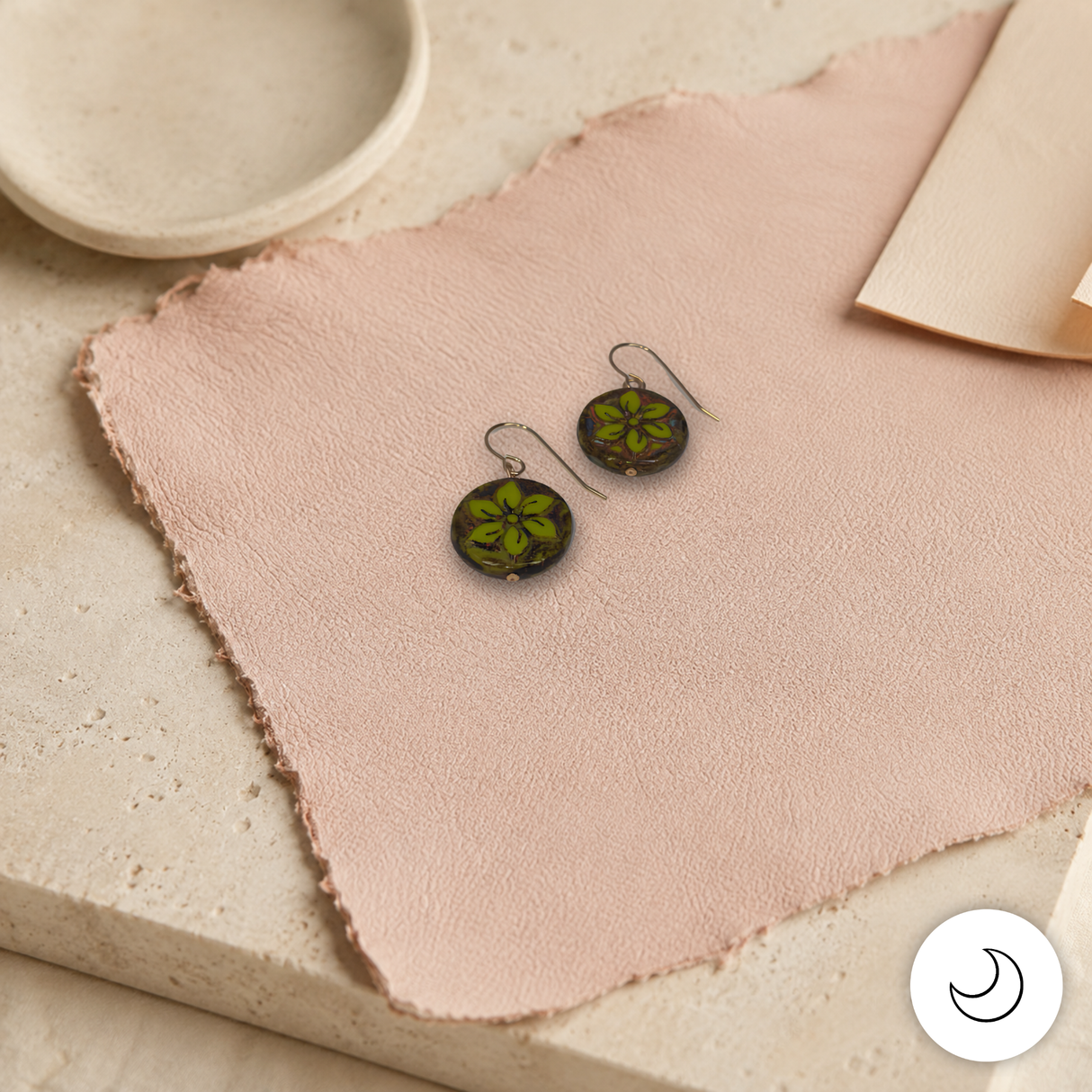 Contemporary Artisan Organic Daisy Czech Glass 14K Gold Fill Earrings, 1 1/2"