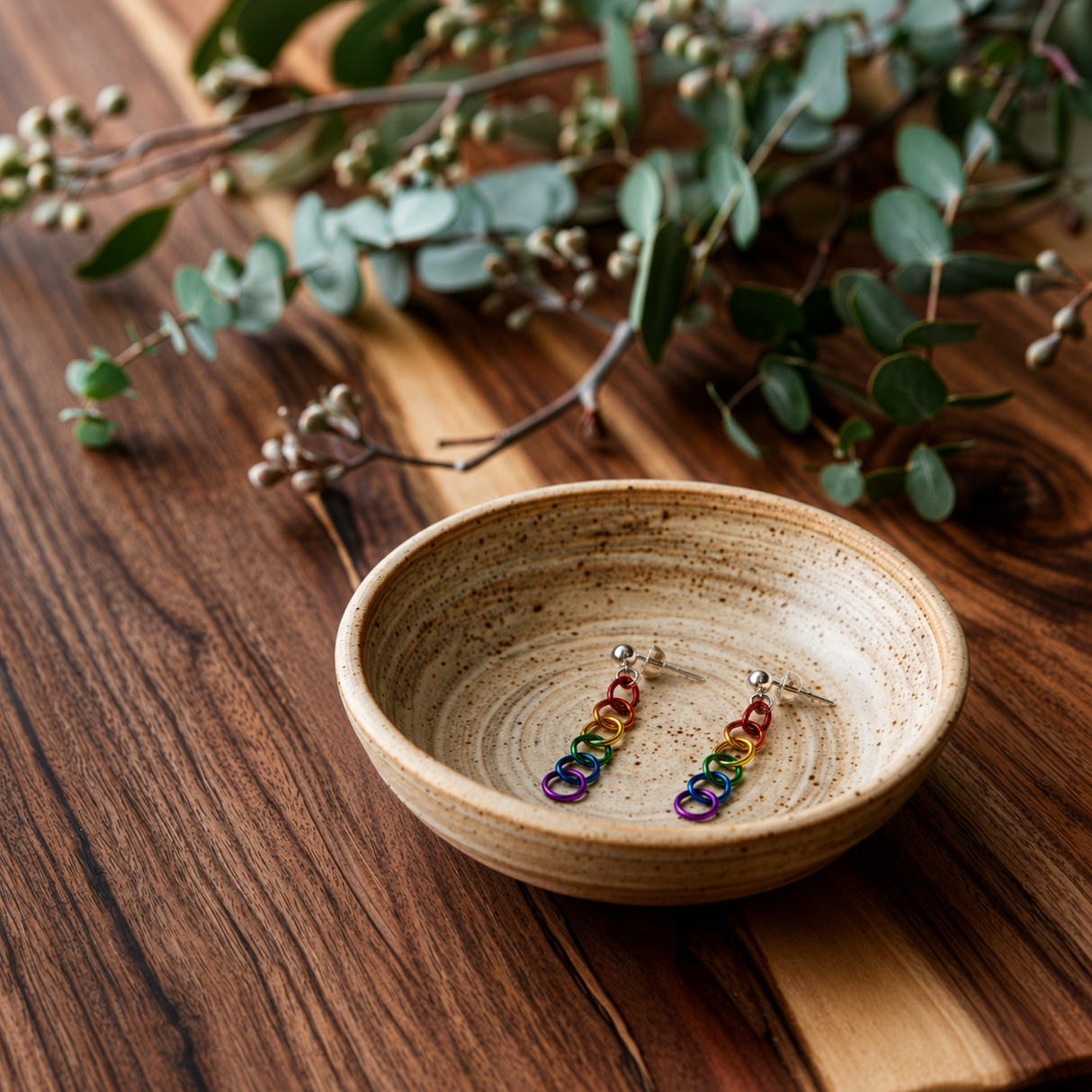 Contemporary Artisan Pride Earrings: Colorful Pride Rings on Sterling Silver Posts