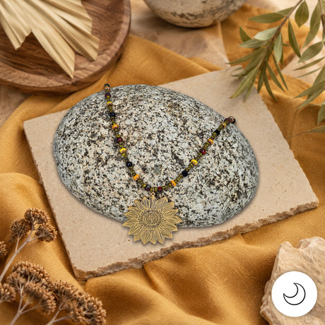 Contemporary Artisan Picasso Glass Bead Gold Daisy Pendant Necklace, 20 1/2"