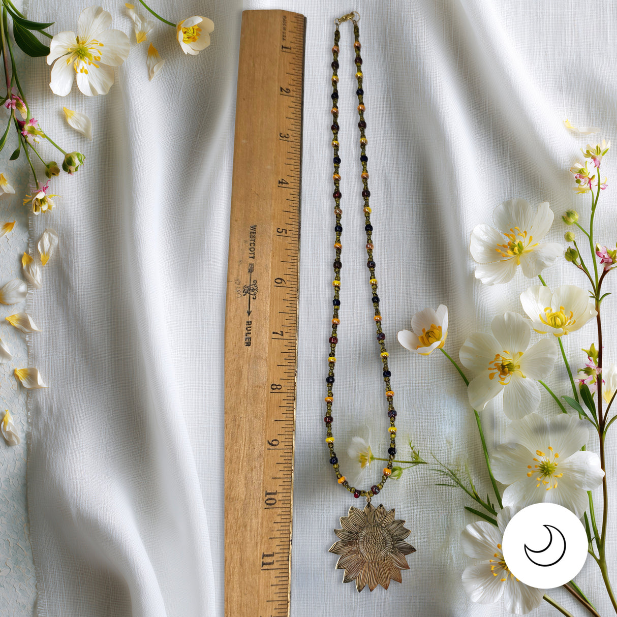Contemporary Artisan Picasso Glass Bead Gold Daisy Pendant Necklace, 20 1/2"