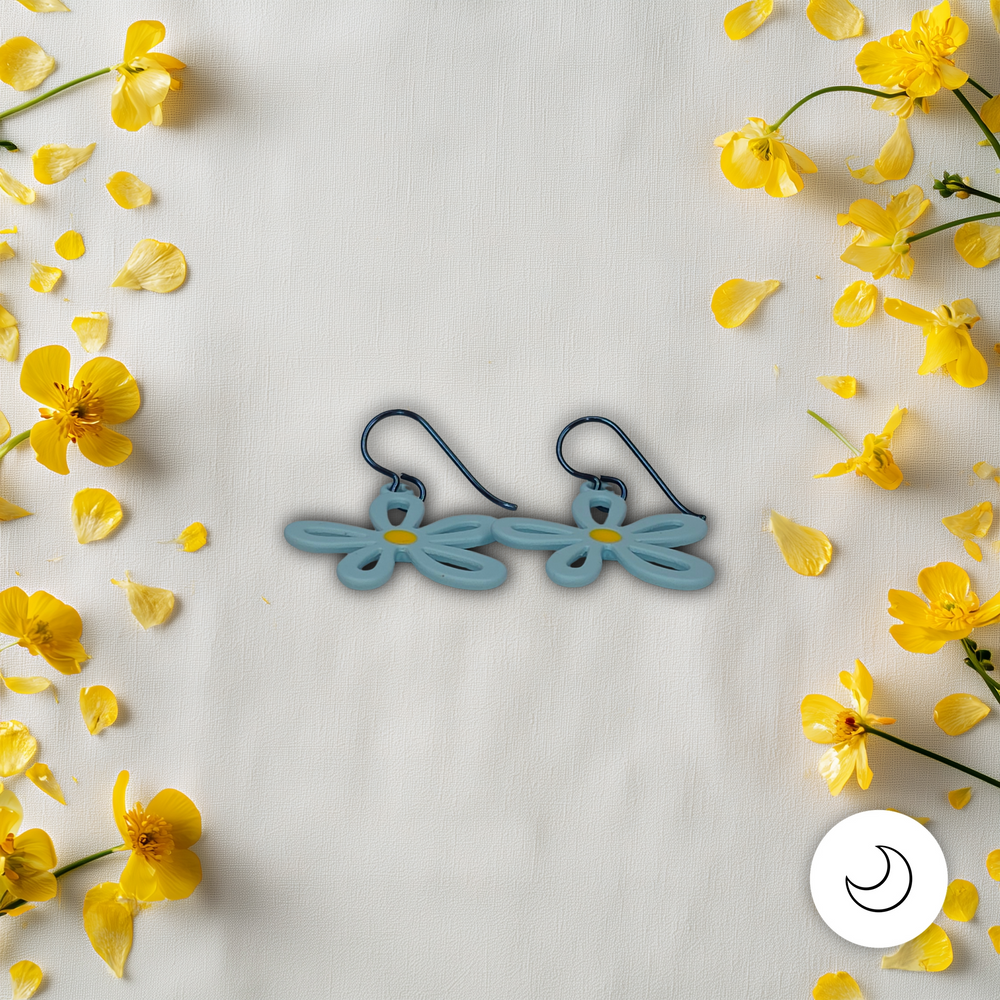 Contemporary Artisan Light Blue & Yellow Polymer Niobium Drop Earrings, 1 1/2"