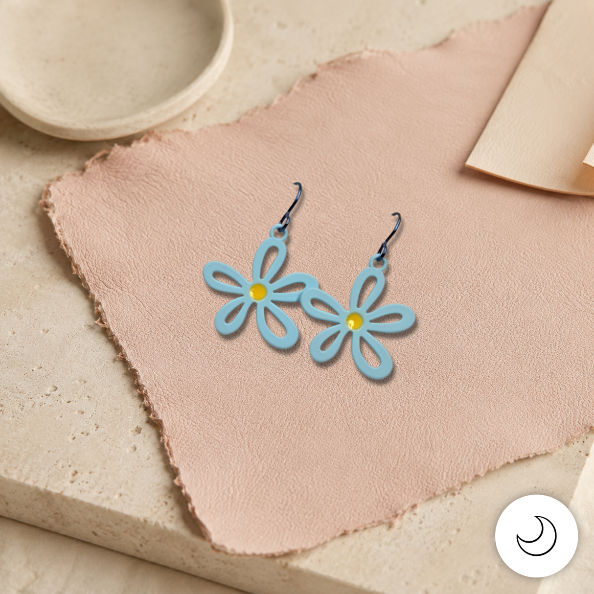 Contemporary Artisan Light Blue & Yellow Polymer Niobium Drop Earrings, 1 1/2"