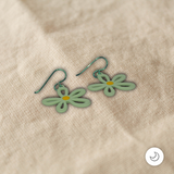 Contemporary Artisan Green & Yellow Polymer Niobium Drop Earrings, 1 1/2"