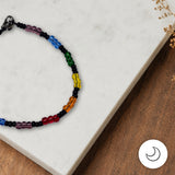 Contemporary Artisan Boho Pride Rainbow Glass Beaded Bracelet, 7 3/8 Inches