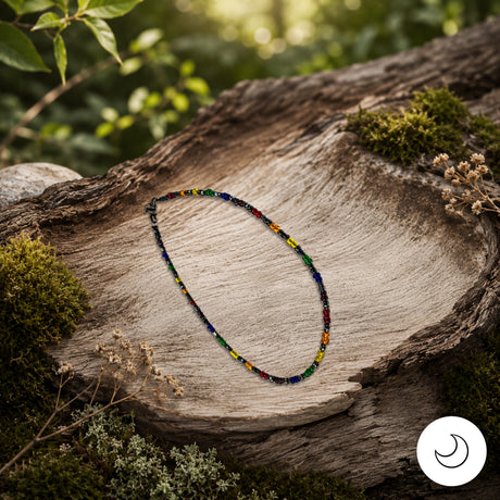 Contemporary Artisan Boho Pride Rainbow Glass & Hematite Anklet, 11 1/2 Inches