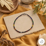 Contemporary Artisan Boho Pride Rainbow Glass & Hematite Bracelet, 9 Inches