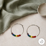 Contemporary Artisan Boho Pride Rainbow Lightweight Gold-Filled Hoop Earrings, 1 1/4"
