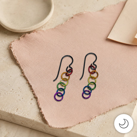 Contemporary Artisan Boho Pride Rainbow Lightweight Niobium Earrings, 1 1/2"