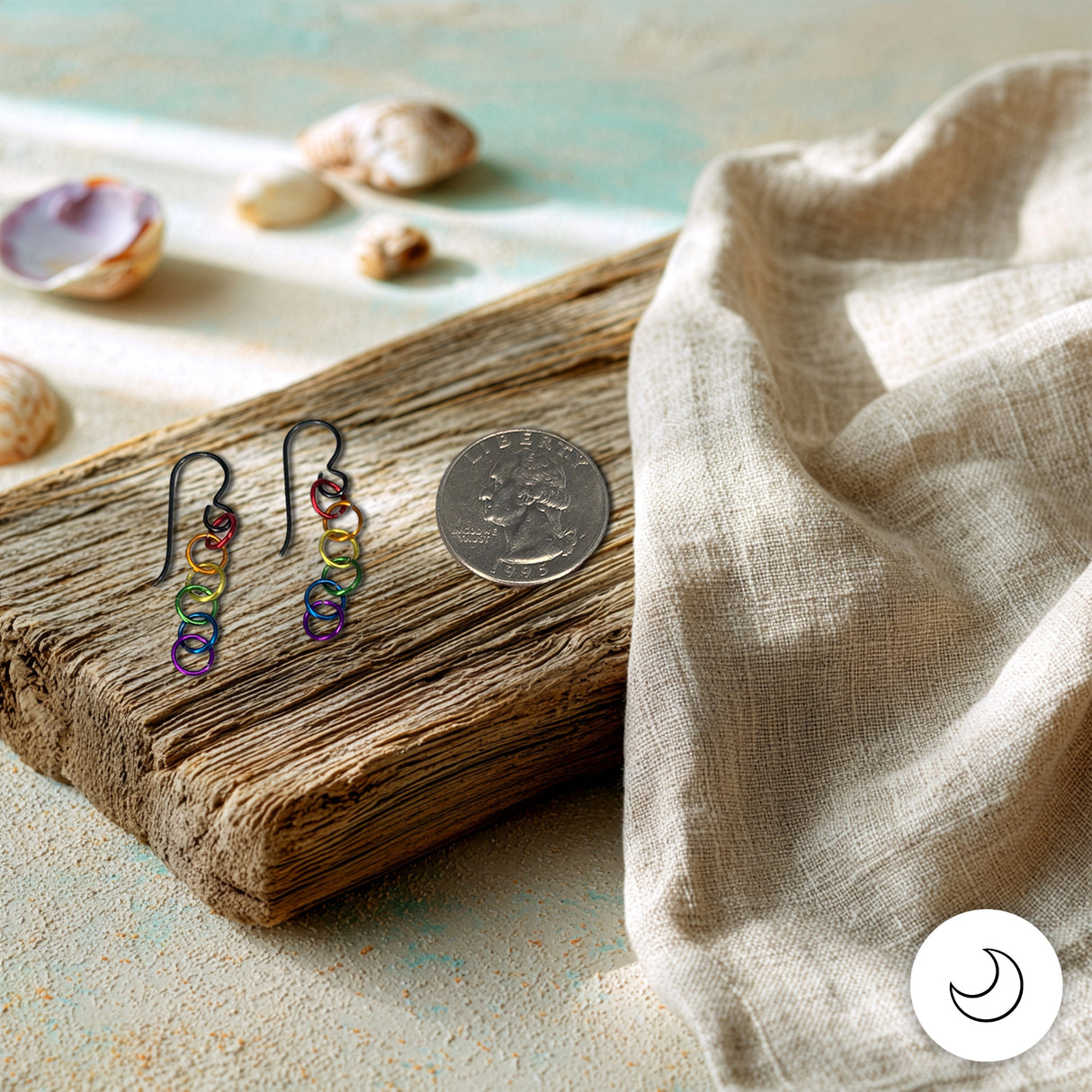 Contemporary Artisan Boho Pride Rainbow Lightweight Niobium Earrings, 1 1/2"