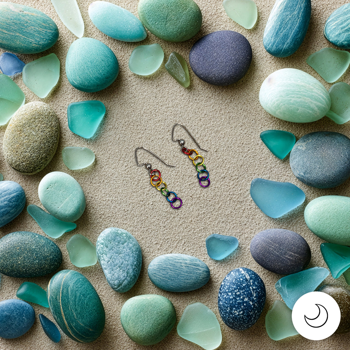 Contemporary Artisan Boho Pride Rainbow Stainless Steel Angled Hook Earrings, 1 3/4"