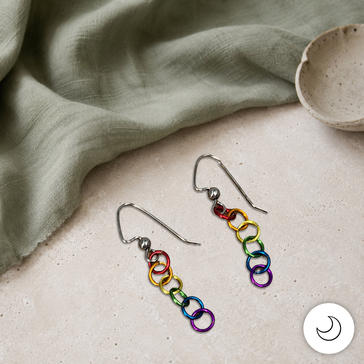 Contemporary Artisan Boho Pride Rainbow Stainless Steel Angled Hook Earrings, 1 3/4"