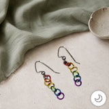 Contemporary Artisan Boho Pride Rainbow Stainless Steel Angled Hook Earrings, 1 3/4"