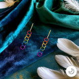 Contemporary Artisan Boho Pride Rainbow Lightweight Gold-Tone Earrings, 1 5/8 Inches
