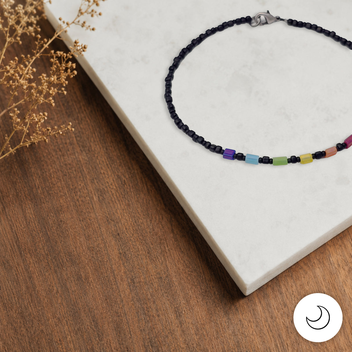 Contemporary Artisan Boho Pride Rainbow Matte Glass Anklet Bracelet, 11 1/4"
