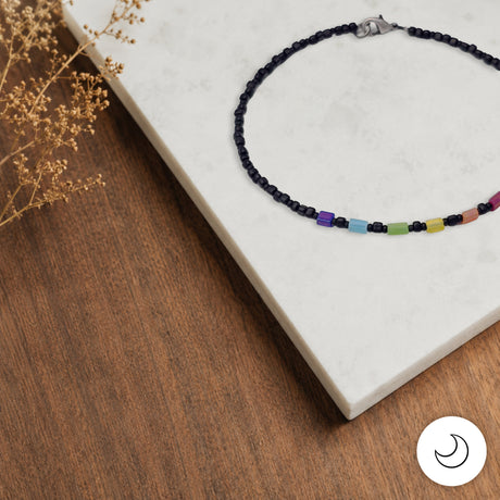 Contemporary Artisan Boho Pride Rainbow Matte Glass Anklet Bracelet, 11 1/4"