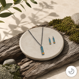 Contemporary Artisan Teal Tangerine Daisy Enameled Pendant Necklace & Earring Set