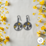 Contemporary Artisan Silver Branch Golden Daisy Niobium Drop Earrings, 1 7/8"
