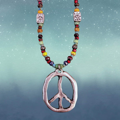 Hippie-Inspired Boho Necklace with Peace Sign Pendant