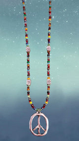 Hippie-Inspired Boho Necklace with Peace Sign Pendant