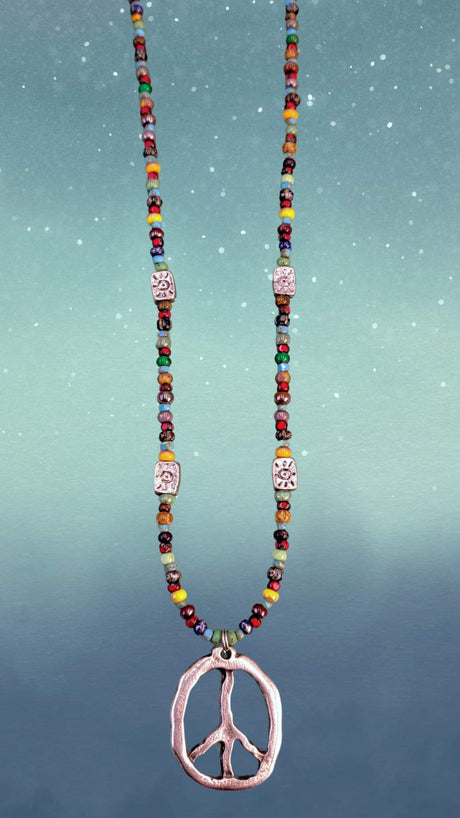 Hippie-Inspired Boho Necklace with Peace Sign Pendant