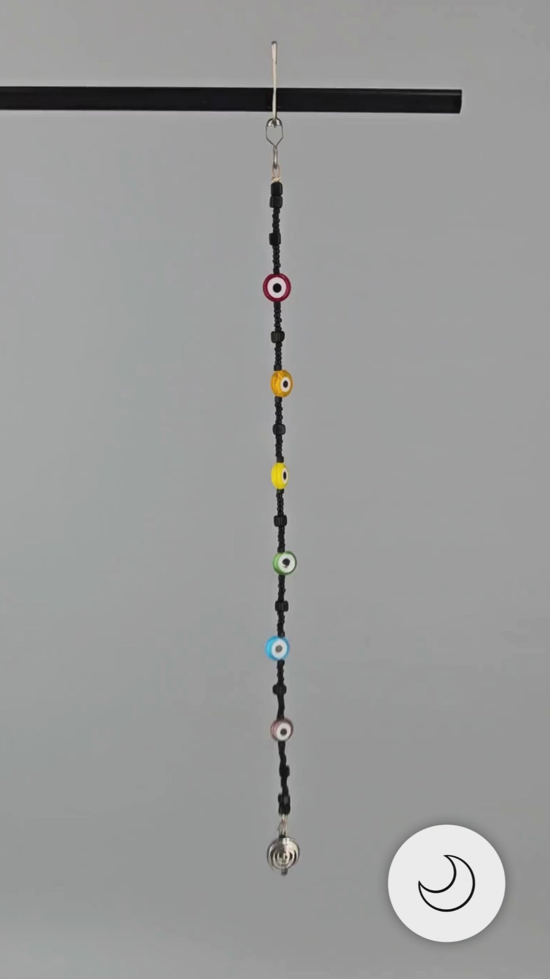 Fan or Light Pull - Czech Glass Evil Eye Beads in Pride Colors with Black Matte Czech Glass