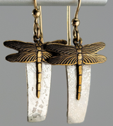 Dragonfly Earrings on Gold Filled Ear Wires, Bronze on Hammered Silver