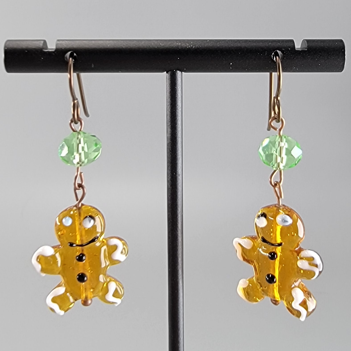 Sweet Gingerbread Men Earrings with Green Crystals