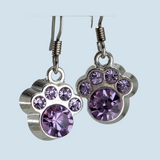 Hypoallergenic Crystal Paw Print Earrings, Amethyst