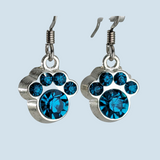 Crystal Paw Print Earrings, Dark Teal