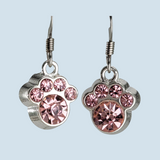 Crystal Paw Print Earrings, Pink