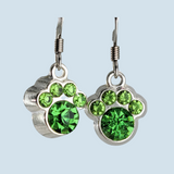 Sparkling Light Green Paw Print Charms: Hypoallergenic Surgical Steel Earrings for Sensitive Ears