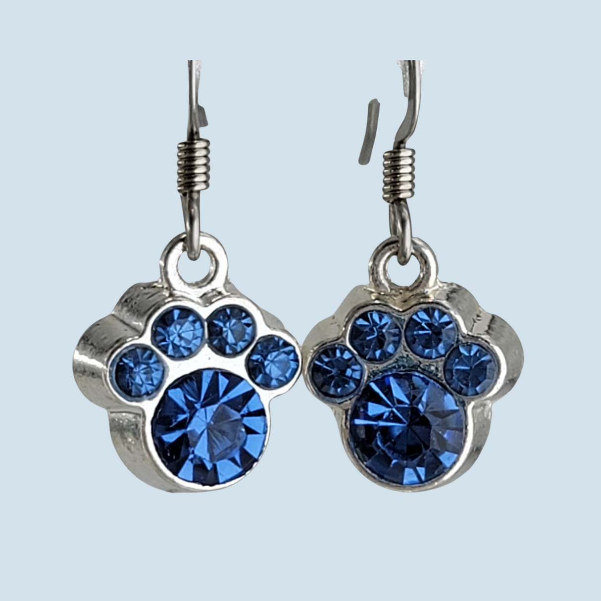 Crystal Paw Print Earrings, Sapphire Blue