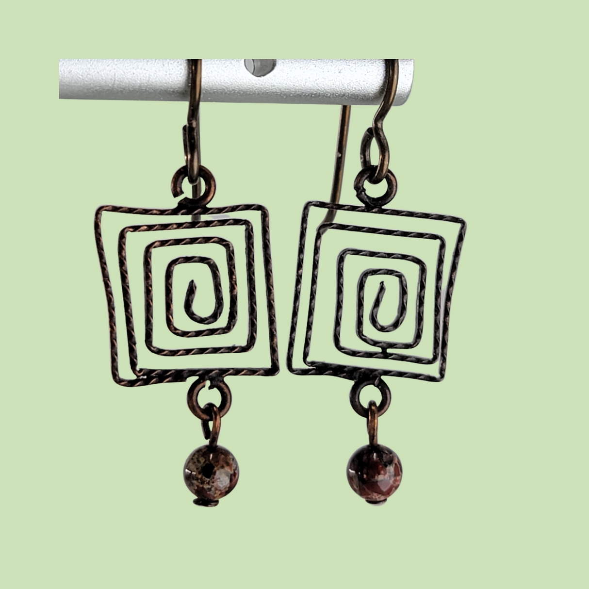 Twisted Square Earrings, Antiqued Copper