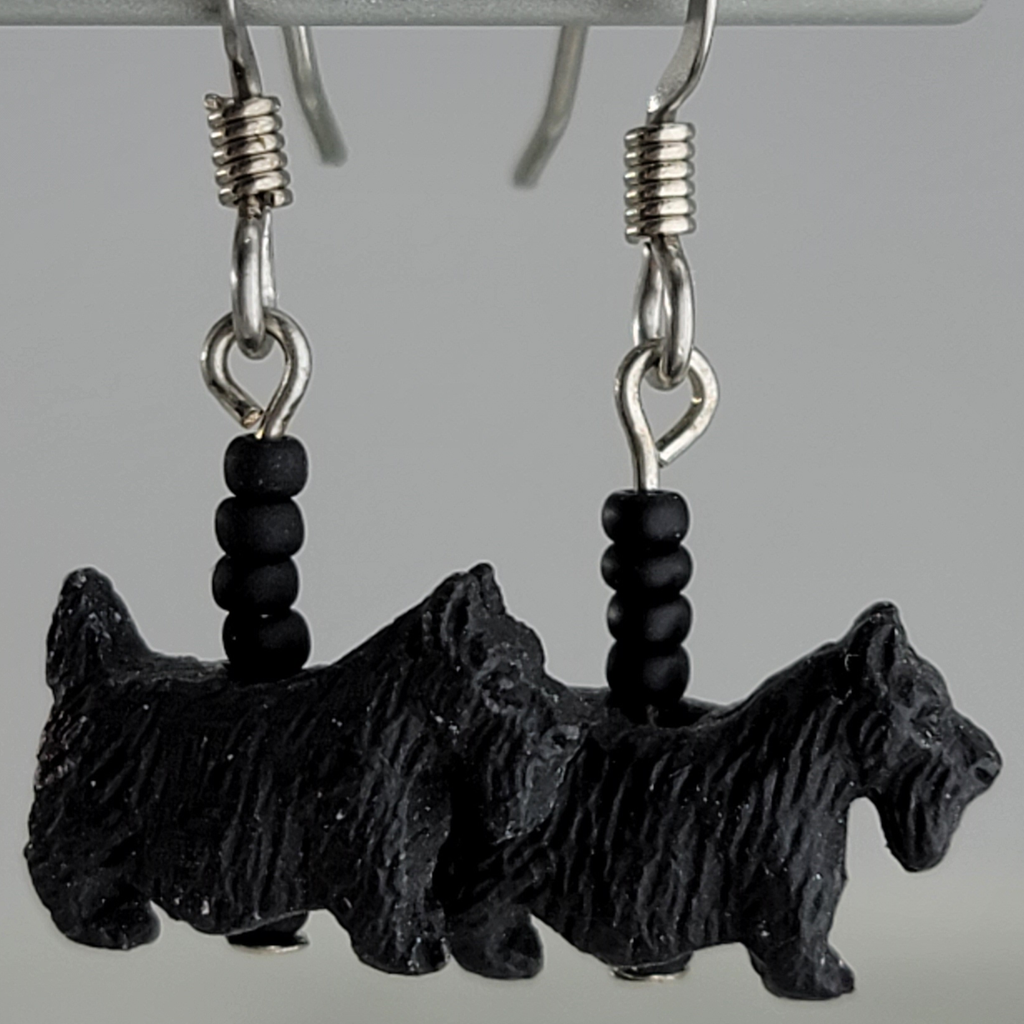 Tiny ceramic black scottie dog charm earrings