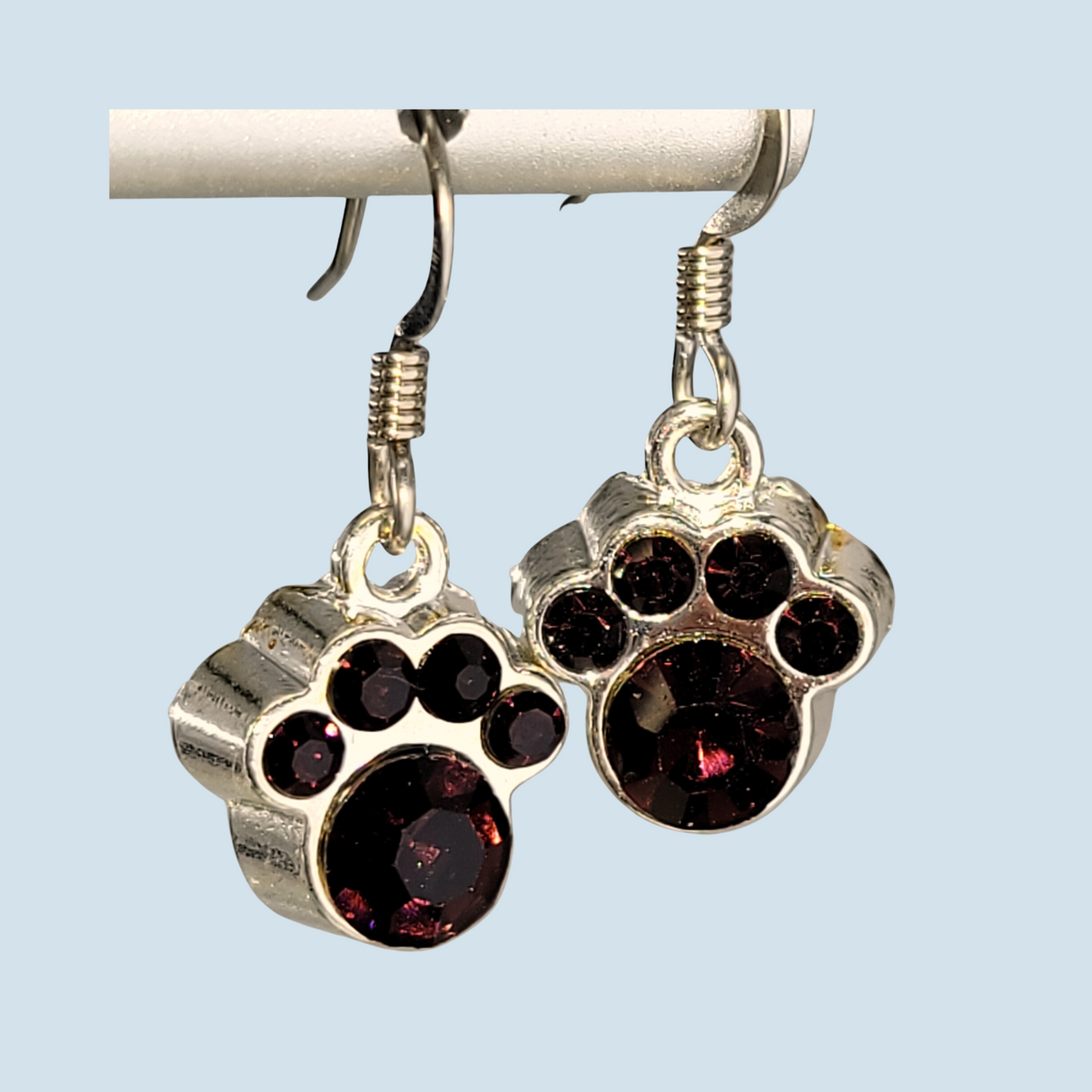 Crystal Paw Print Earrings, Deep Purple