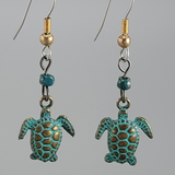 Handmade Sea Turtle Drop Earrings with Teal Picasso Glass Beads