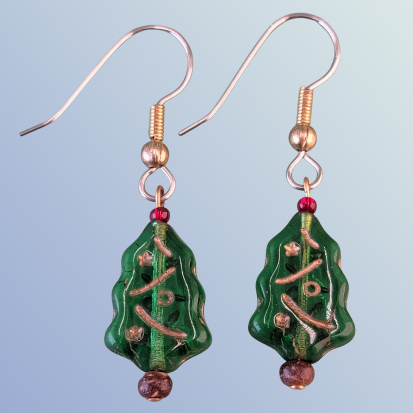 Christmas tree and red glass accent beads