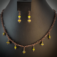 Handmade necklace and hypoallergenic earring set with copper chain, lime green beads