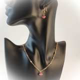 Gold Filled Chain Necklace and Earring Set with Pink Picasso Glass Saucer Beads