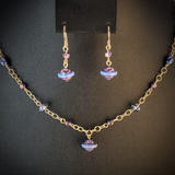 Gold Filled Chain Necklace and Earring Set, Blue Freshwater Pearls, Blue Czech Glass Saucer Beads