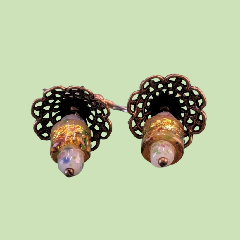 Handmade Vintage Glass Boho Earrings, Hypoallergenic