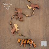 Fan or Light Pull - Asian and African Wildlife with Bamboo, Wood, and Czech Glass
