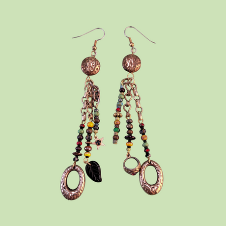 Handmade hypoallergenic colorful boho earrings with antiqued gold accents