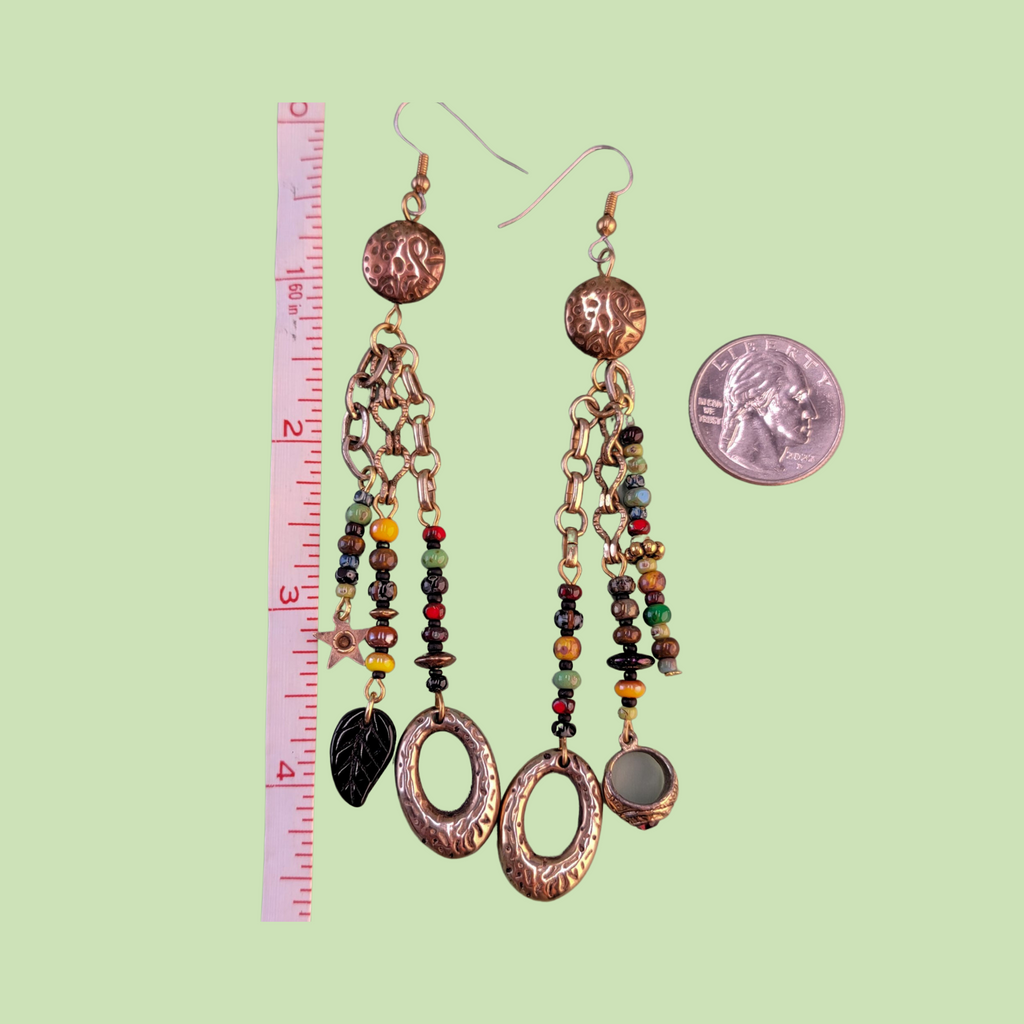 Handmade hypoallergenic colorful boho earrings with antiqued gold accents